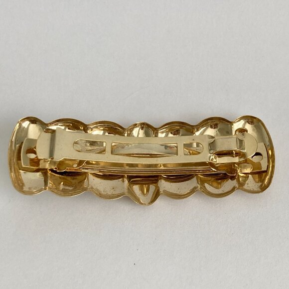 Vintage Gold Scallop Shrimp French Barrette 80s 90s Geometric Metal Leeza - Picture 6 of 9